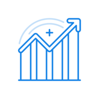 Statistical growth indicators line icon. Profit increase chart with upward curved arrow. png
