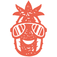 Minimalist simple logo red pineapple sunglasses smiling with positive emotion design grunge texture png