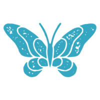 Monochrome blue ornamental butterfly with curved wings and mustache decorative design grunge texture png
