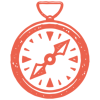 Hand drawn minimalist red compass with arrow for directional map orientation grunge texture png