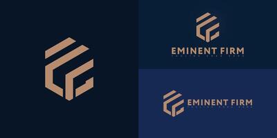 Abstract hexagon initial letter EF or FE in gold color isolated on multiple background colors. The logo is suitable for modern law office logo design inspiration templates. vector