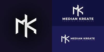 Abstract initial letter MK or KM in white color isolated on multiple background colors. The logo is suitable for architecture design firm logo design inspiration templates. vector