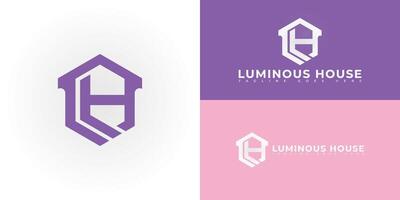 Abstract hexagon initial letter LH or HL in purple color isolated on multiple background colors. The logo is suitable for real estate agent logo design inspiration templates. vector