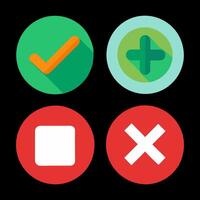 Green check mark and red cross icon set. Circle and square. Tick symbol in green color, vector