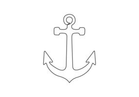 Ship anchor in continuous one line drawing digital illustration vector