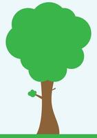 A simple tree with blue sky background, green tree, green and brown and blue colors, tree illustration , suitable for educational content and cartoon creation and kids stories, good for signs vector