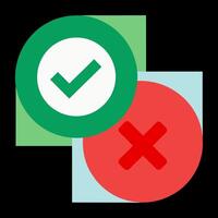 Green check mark and red cross icon set. Circle and square. Tick symbol in green color, vector