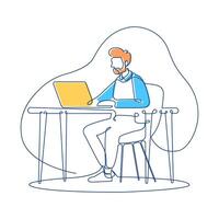 Businessman Sitting Working in Workspace Using Laptop Filled Continuous Line Art vector