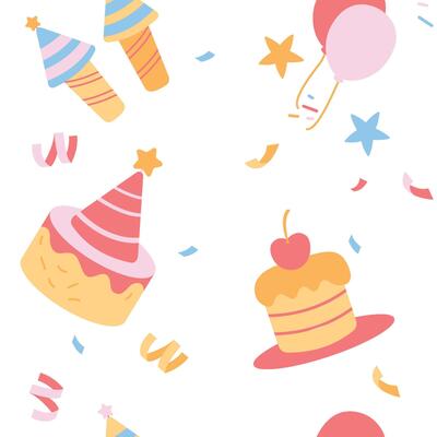 Cute Birthday Cake Cupcake Seamless Pattern Motif Confetti Decoration Illustration