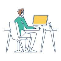 Businessman Sitting Working in Workspace Using Laptop Filled Continuous Line Art vector
