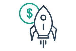 Start icon. rocket with dollar. icon related to business start up. line icon style vector