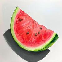 A Fresh Slice of Watermelon With Seeds and a Drop of Water on a White Background photo