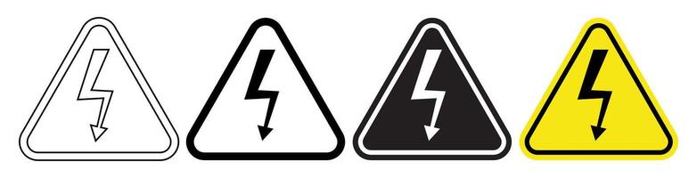 outline silhouette high danger voltage symbol set isolated o white background vector