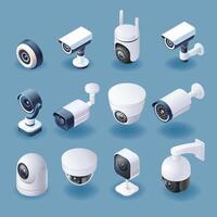 CCTV and security camera isometric color icon set vector