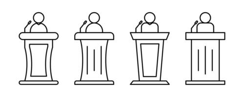 podium speech line icon set. speaker's podium symbol. conference sign. simple design isolated on white background vector