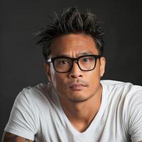 Portrait of a Man With Spiky Hair and Glasses photo