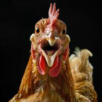 Close Up Portrait of a Brown Hen With Open Mouth photo