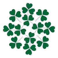 Shamrock leaves in shape of circle. Abstract pound background texture. St Patrick Day greeting idea. Isolated on white background Cards, posters, banners, brochure, price tag, label or web idea vector
