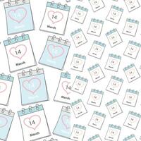Seamless patterns calendar pages with White Day date March 14 and heart shaped stroke. Set of 2. Isolate. EPS. for wrapping, wallpaper, package or web, cards, poster, promo or price tag, label vector