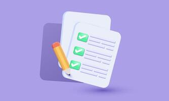 3d realistic icon white check clipboard task management todo new concept design vector