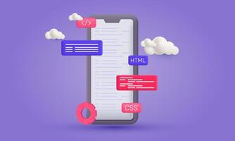 3d realistic smartphone website programming coding web development style design vector