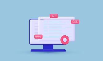 3d realistic website programming coding web development style design vector