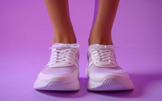 White Sneakers On A Purple Background photo