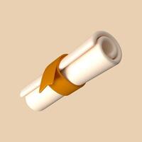 Diploma scroll icon. 3D representation of a university certificate, business license, or graduation document. vector