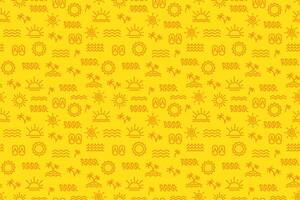 Seamless summer pattern on a blue background featuring outline icons such as sun, beach, sandals and palm trees. vector