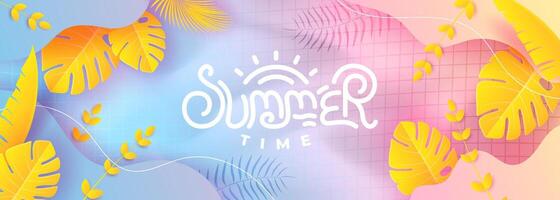 Summer background with yellow leaves. Summer background in paper craft style. paper cut and craft style. vector