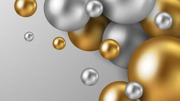 Abstract background with 3d marbled spheres. White and golden bubbles. vector
