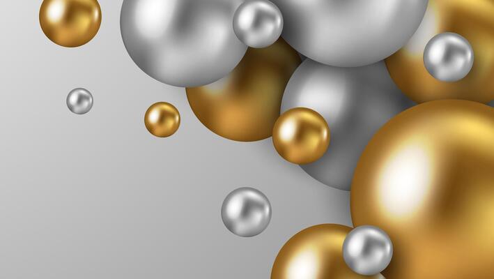 Abstract background with 3d marbled spheres. White and golden bubbles.