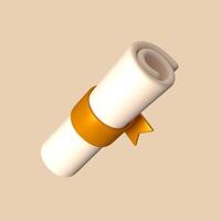 Diploma scroll icon. 3D representation of a university certificate, business license, or graduation document. vector