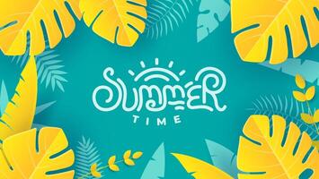 Summer background with yellow leaves. Summer background in paper craft style. paper cut and craft style. vector