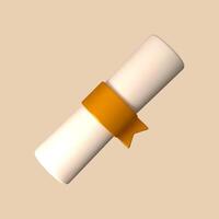Diploma scroll icon. 3D representation of a university certificate, business license, or graduation document. vector