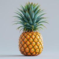 A Single Ripe Pineapple With Green Spiky Leaves Against A Light Gray Background photo
