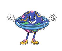 Retro groovy space planet cartoon character vector