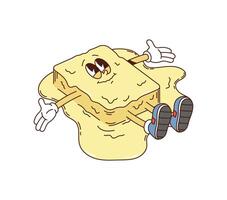 Melting butter retro groovy breakfast character vector