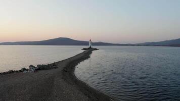 Drone view of the old Tokarevsky lighthouse at dawn video