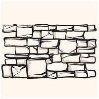 An old, ancient wall of stone blocks. Historical buildings, ruins, architectural monuments, fortress With illustration style doodle and line art vector