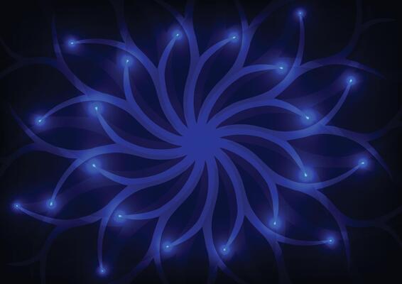 Blue neon mandala flower center light background