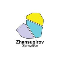 Map City of Zhansugirov, isolated illustration of simplified administrative map of Kazakhstan. Borders and names of the regions. Colorful silhouettes vector