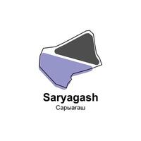 Map Kazakhstan Country With City of Saryagash, geometric and colorful logo design template element vector