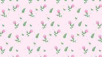 cute pink cartoon flower with leaf, branch, flower bud pattern in pink background for fabric print, paper print, social media, party print or any use. flower doodle vector