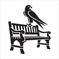 Peregrine falcon silhouette - Bird Logo - A Peregrine falcon sitting on a bench illustration in black and white vector