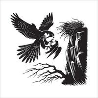 Peregrine falcon silhouette - Bird Logo - A Peregrine falcon clutching illustration in black and white vector