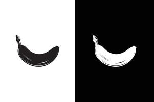 Banana icon illustration. Solid, outline and flat black white background vector