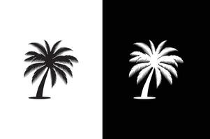 Palm tree on white black background. Palm tree icon silhouette. Design of palm tree for posters and banners. vector