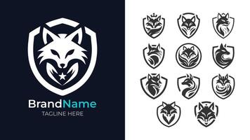 Set of 12 simple fox shield logos vector