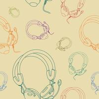 Editable Outline Style Earphone Vectorized Illustration as Seamless Pattern for Creating Background of Audio Technology or Electrical Related Design Project vector